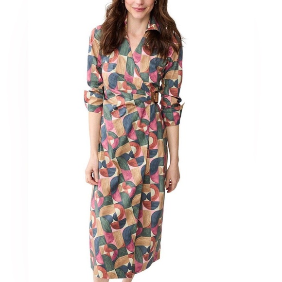 J. McLaughlin Size XL Olive Multi Geometric Harmony Mercer Dress NEW! - Picture 2 of 8